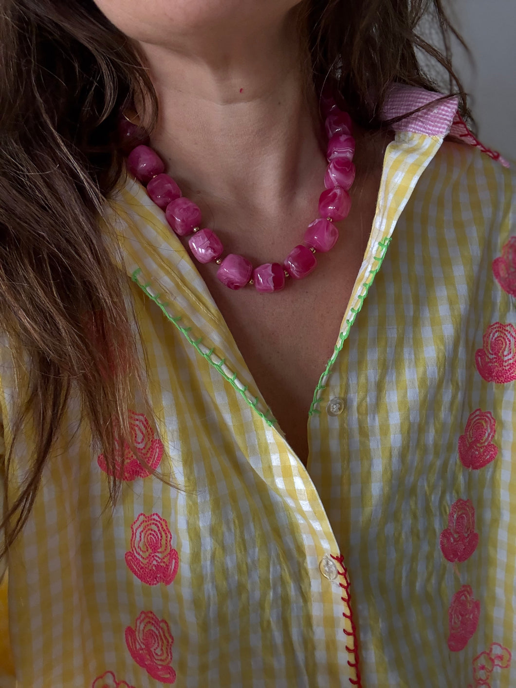 Kauwgomballen kettingvierkant roze