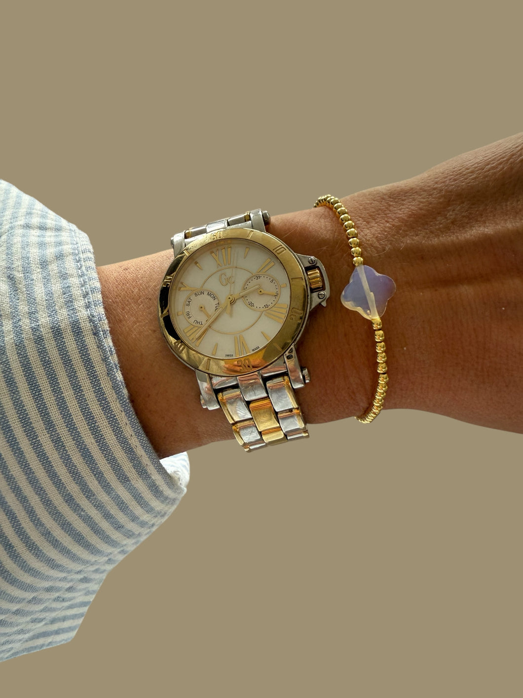 Armband 3mm facet klavertje wit