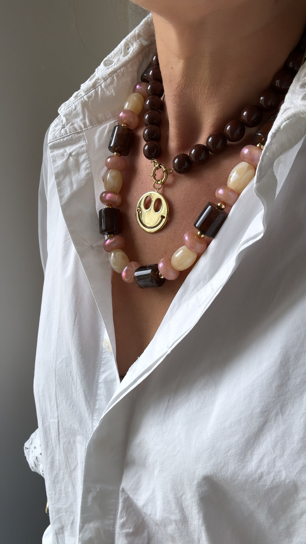 Kralen ketting bruin lang