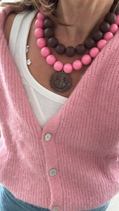 Kauwgomballen ketting roze bruin smiley