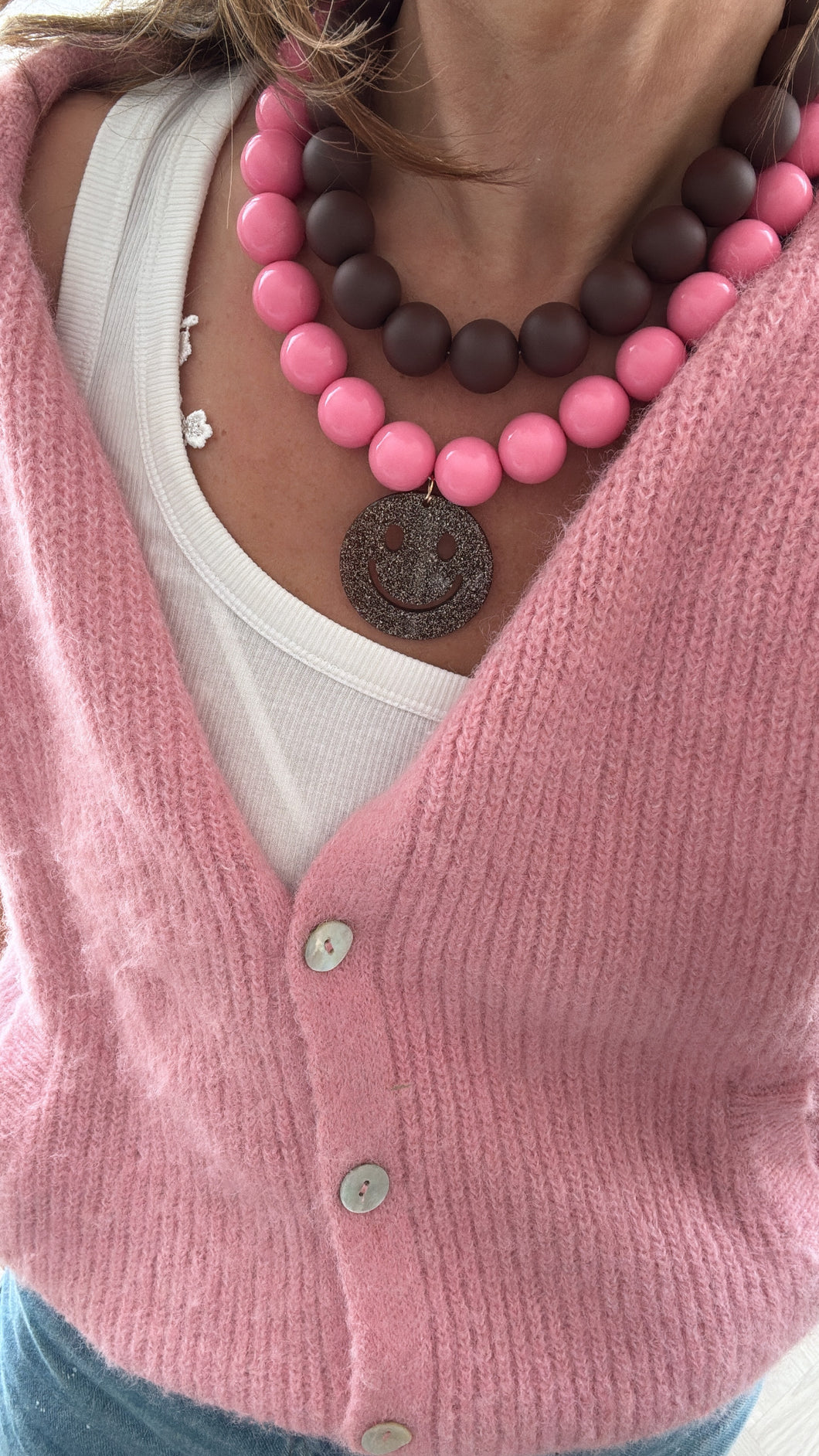 Kauwgomballen ketting roze bruin smiley