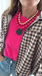 Smiley kauwgomballen ketting roze groen