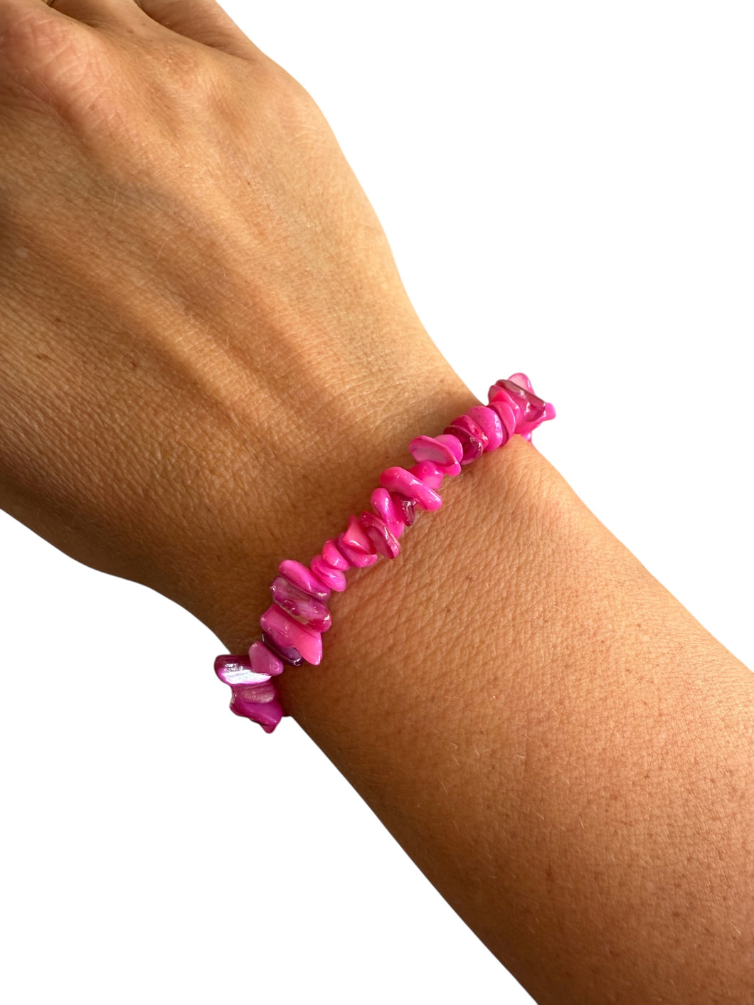 Armband halfedelsteen chips fuchsia