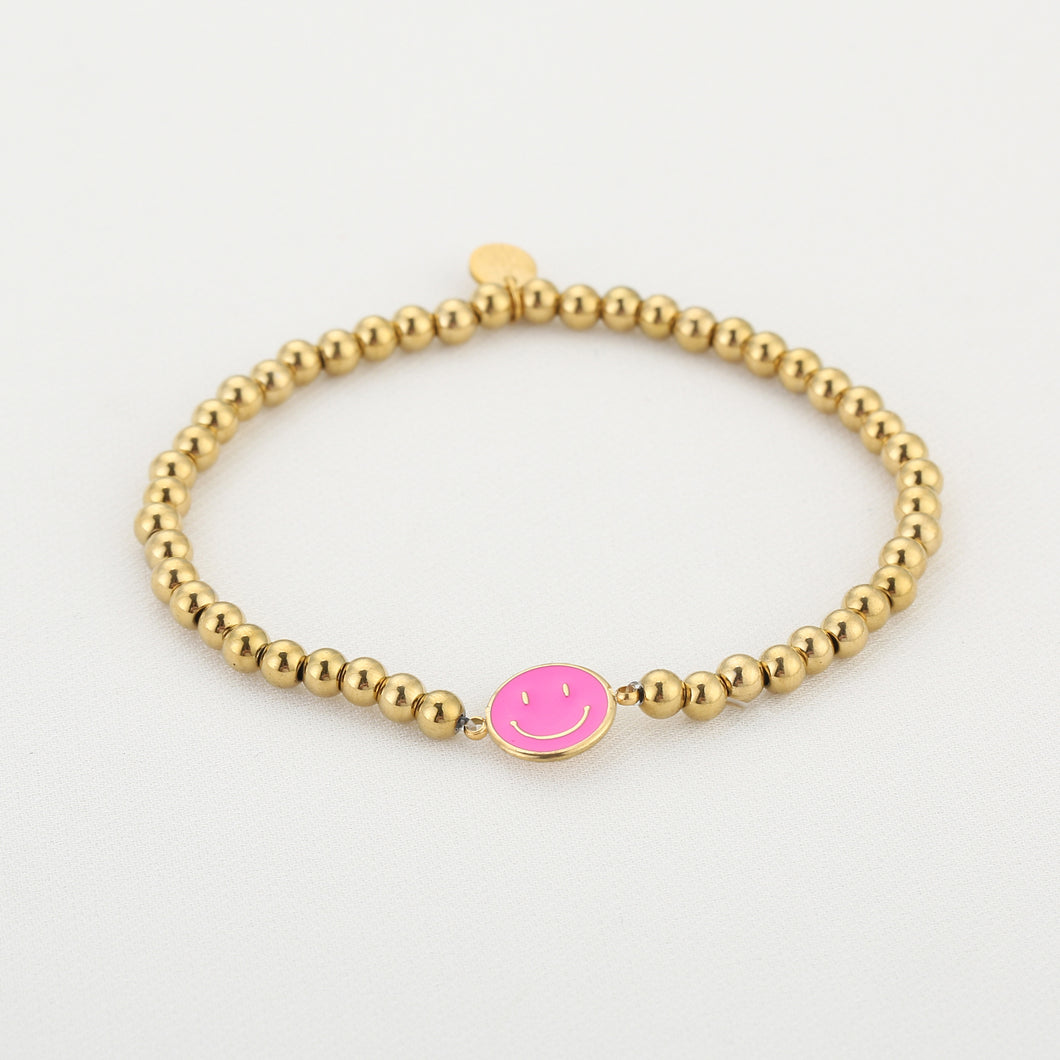 Smiley armband roze
