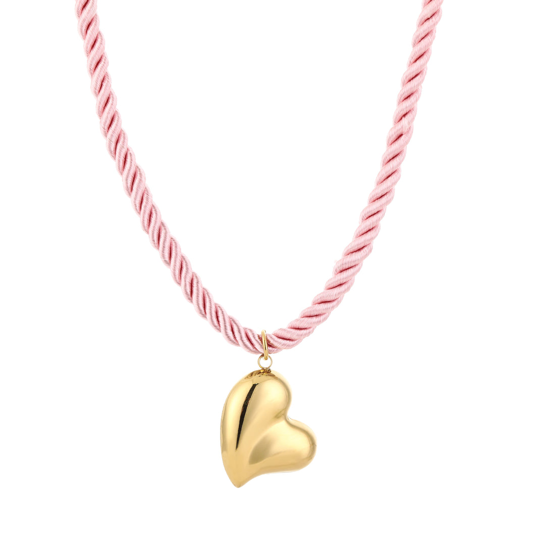 Touw ketting met hart zacht roze