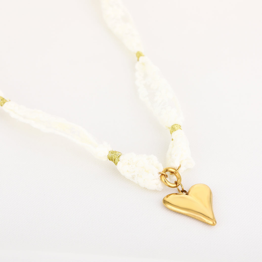 Ketting stof hart wit