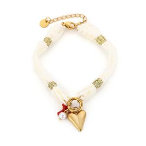 Armband stof hart wit