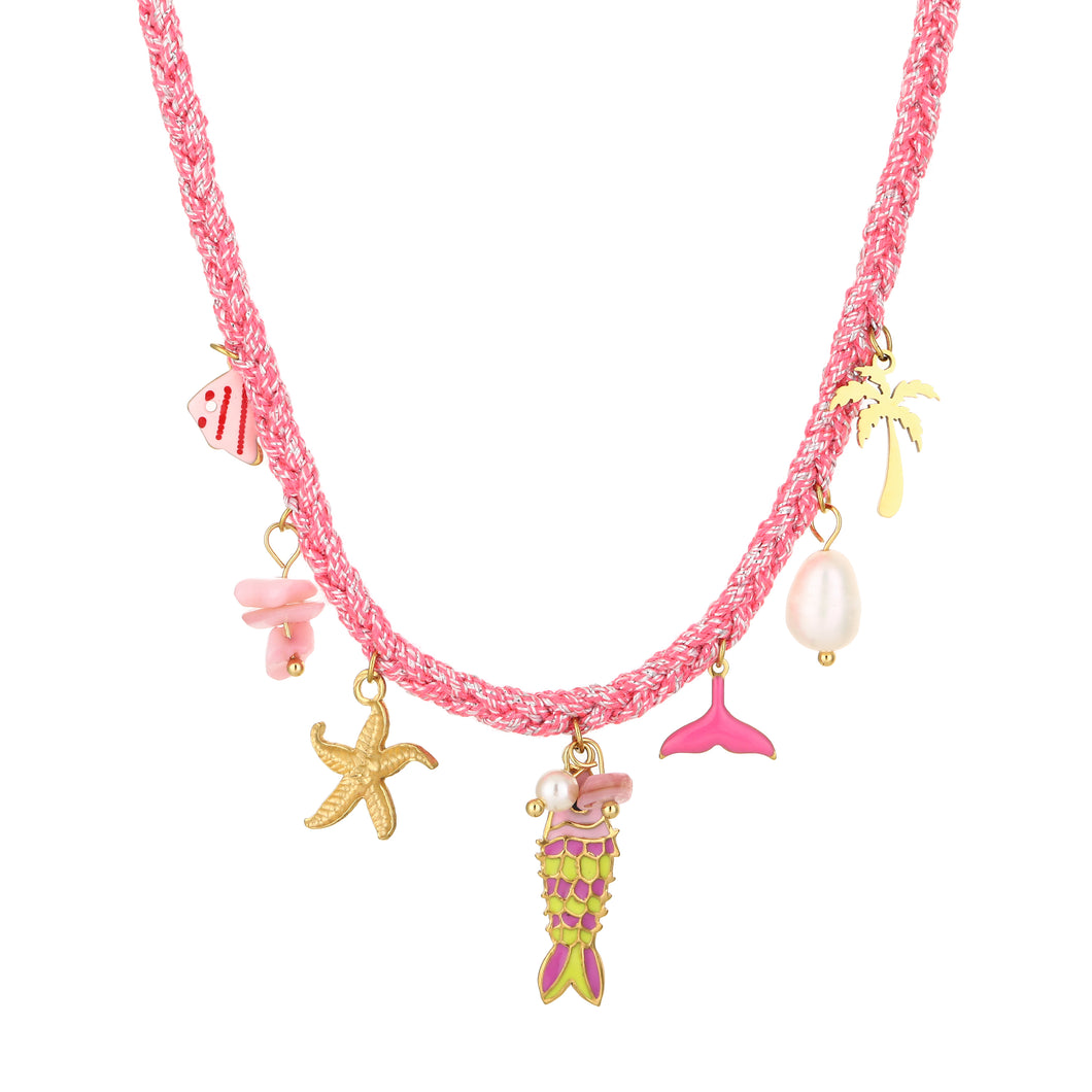 Touw ketting met zee bedels