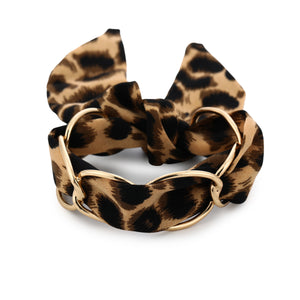 Schakel armband Leopard strik stof