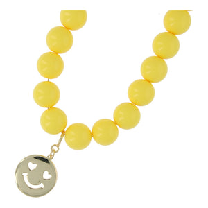 Ketting 16mm acryl kralen geel met gouden smiley